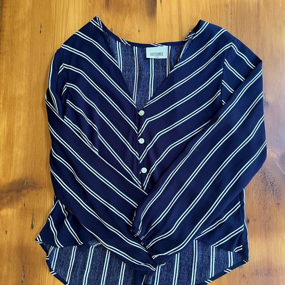 Lucy Love Blue and White Tie Front Blouse - Picture 2 of 2